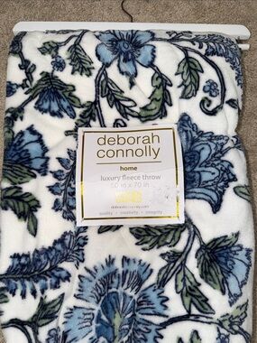 Deborah Connolly Blue & Green Floral Luxury Fleece Throw